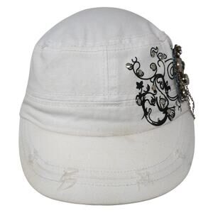 Angela & William Fitted Cadet Army Cap Hat White One Size Embellished